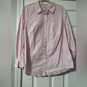 (Sorry did not iron) New w/o tags pink w/ white stripes button down blouse.
